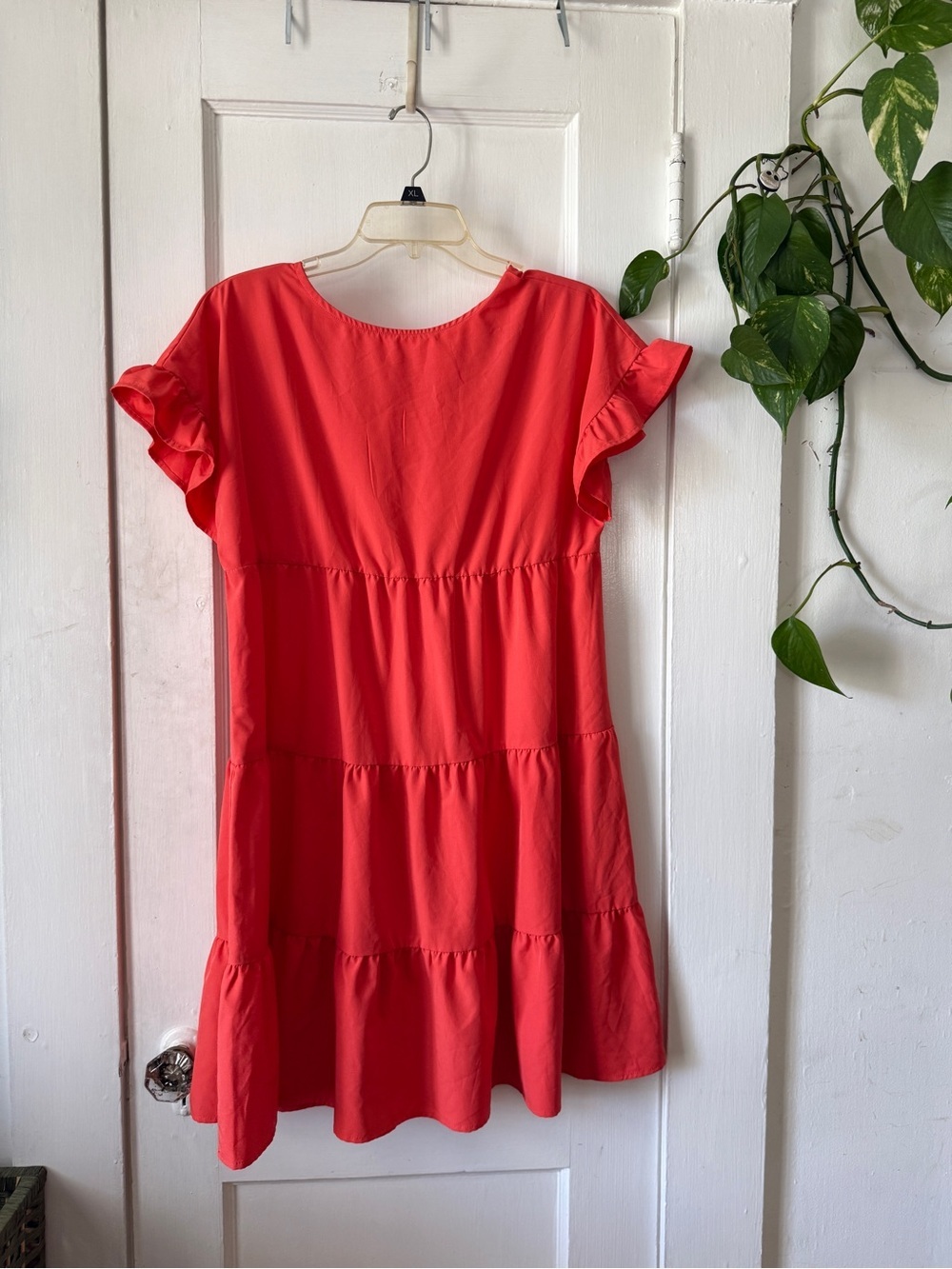 Orange Red Tiered Dress with Flutter Detail size M dress
